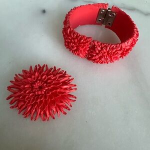Vintage Faux Coral Bracelet and Brooch Set